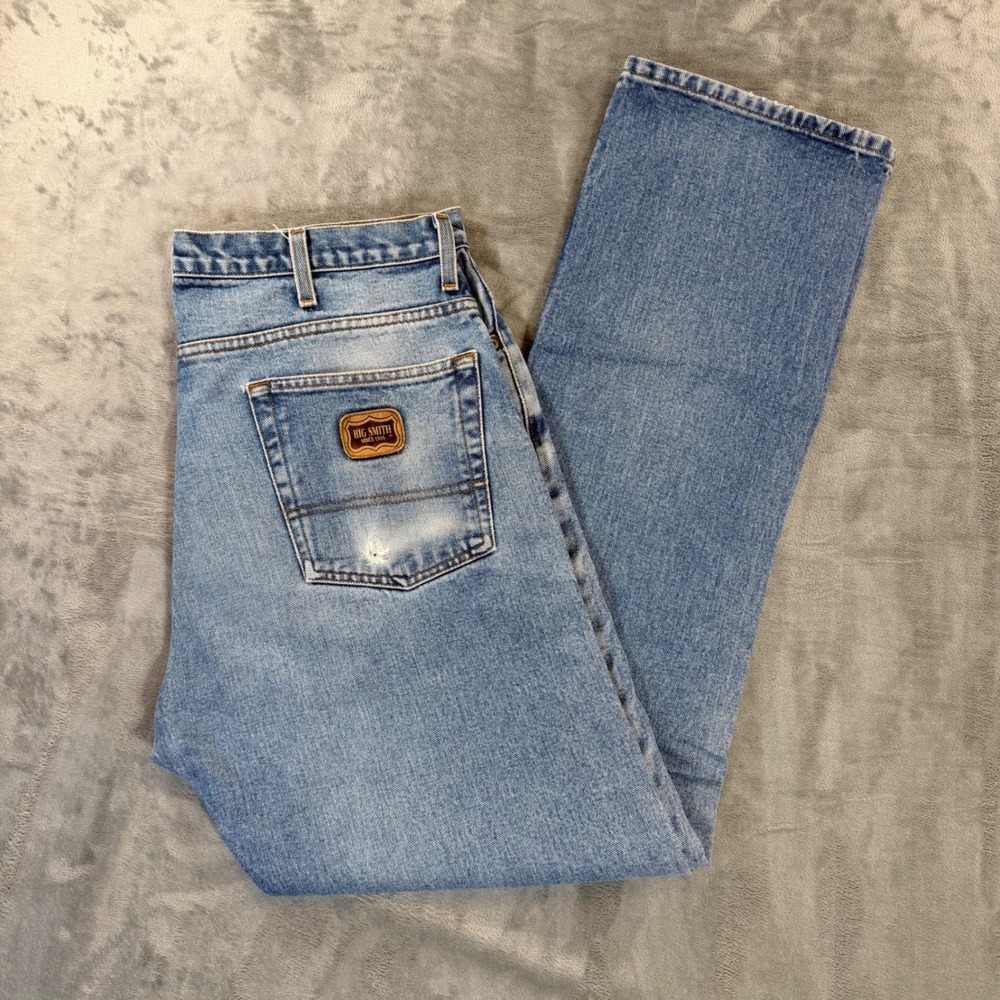 Vintage Big Smith Straight Jeans Men's Size 38x34 Blue Light Wash Denim‎ Pants